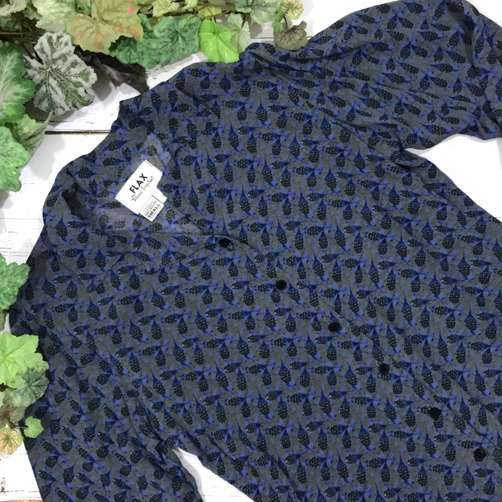 Flax Blue Floral Print Button Up Shirt S
